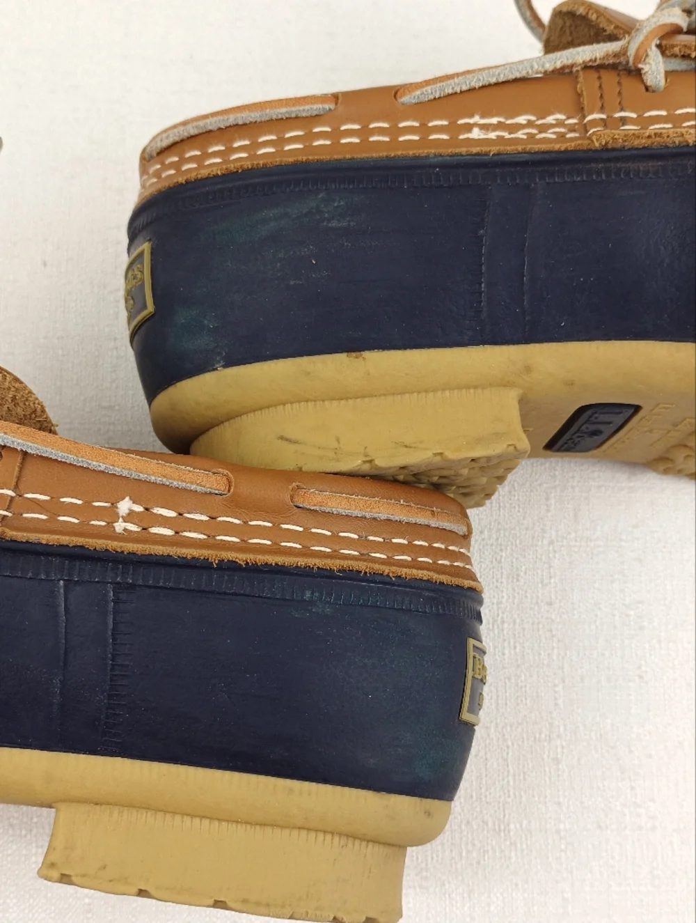 L.L. Bean tan leather &blue rubber low ankle gumshoe duck boot womens sz. 7M - Picture 8 of 15